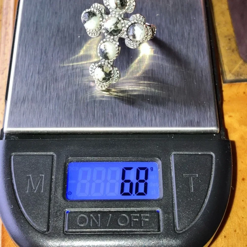 White Buffalo Turquoise Sterling Silver Cross Ring Size 6